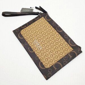 GUESS Womens Natural Brown Wristlet Wallet Zip Strap Card Holder Organizer Logo